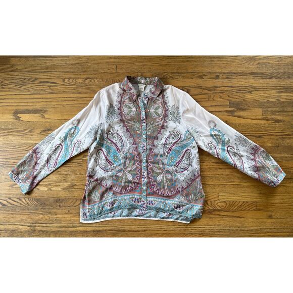 Sundance Multi Color Floral Silk Button Up Blouse Shirt Women's Size Large - Picture 3 of 10
